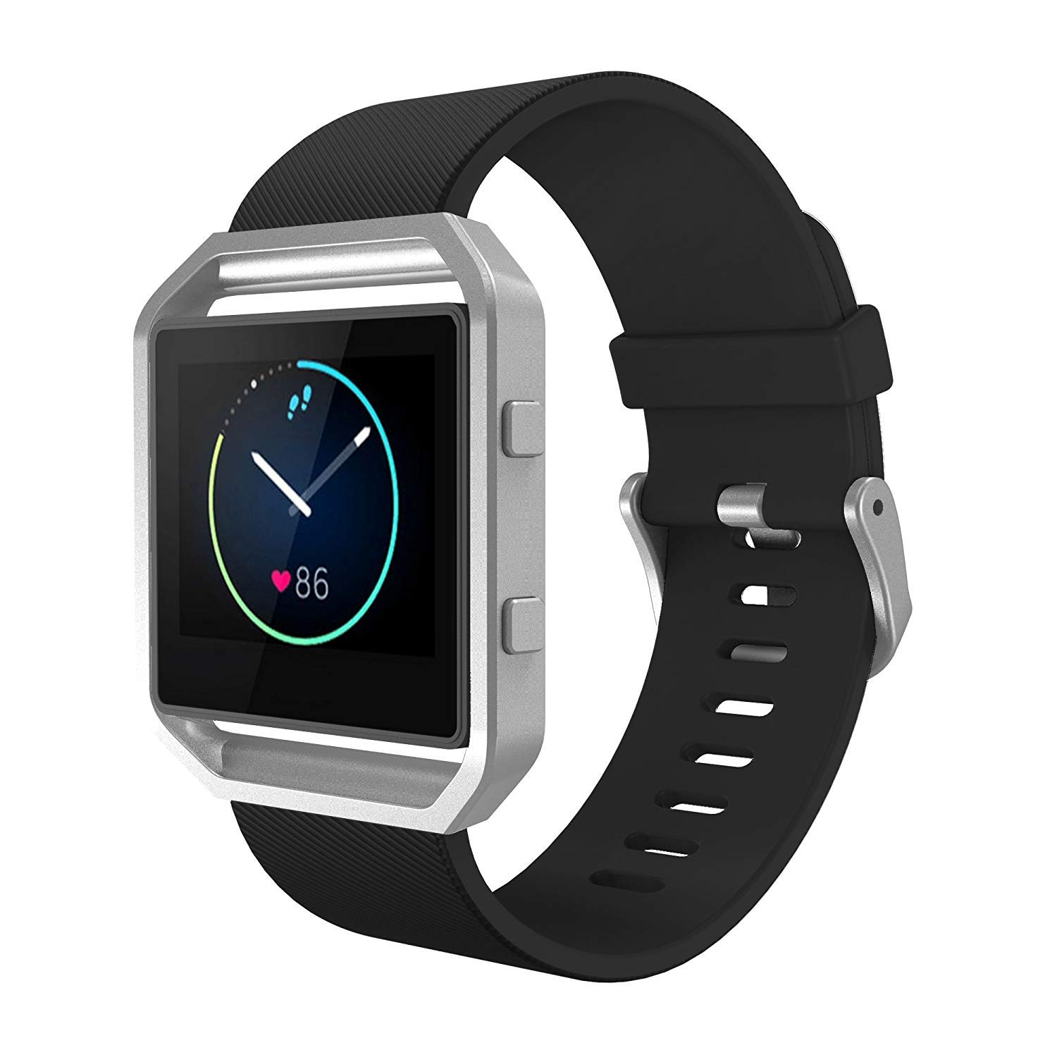 Simpeak Sport Band for Fitbit Blaze - Durable Silicone Wristband with Metal Frame for Men & Women, Large, Black & Silver - View 2 of 7