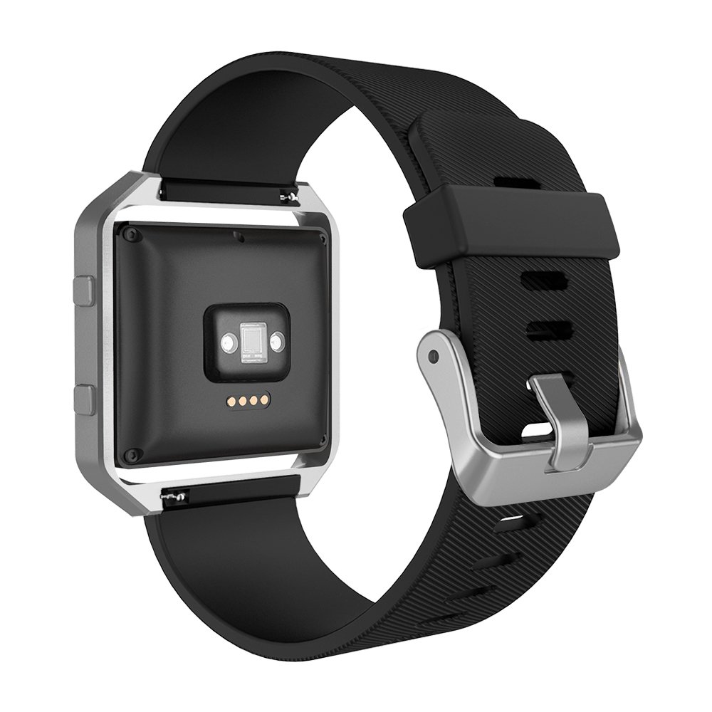 Simpeak Sport Band for Fitbit Blaze - Durable Silicone Wristband with Metal Frame for Men & Women, Large, Black & Silver - View 3 of 7