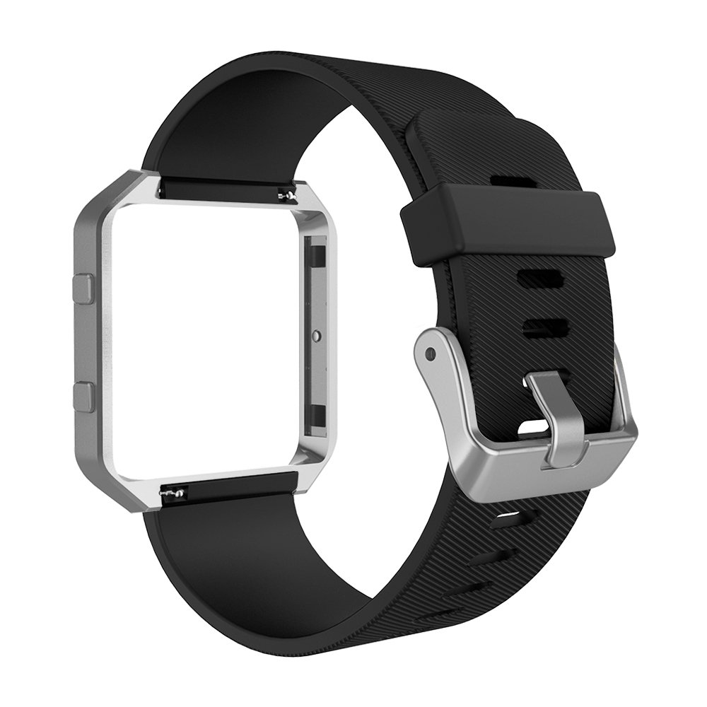 Simpeak Sport Band for Fitbit Blaze - Durable Silicone Wristband with Metal Frame for Men & Women, Large, Black & Silver - View 4 of 7