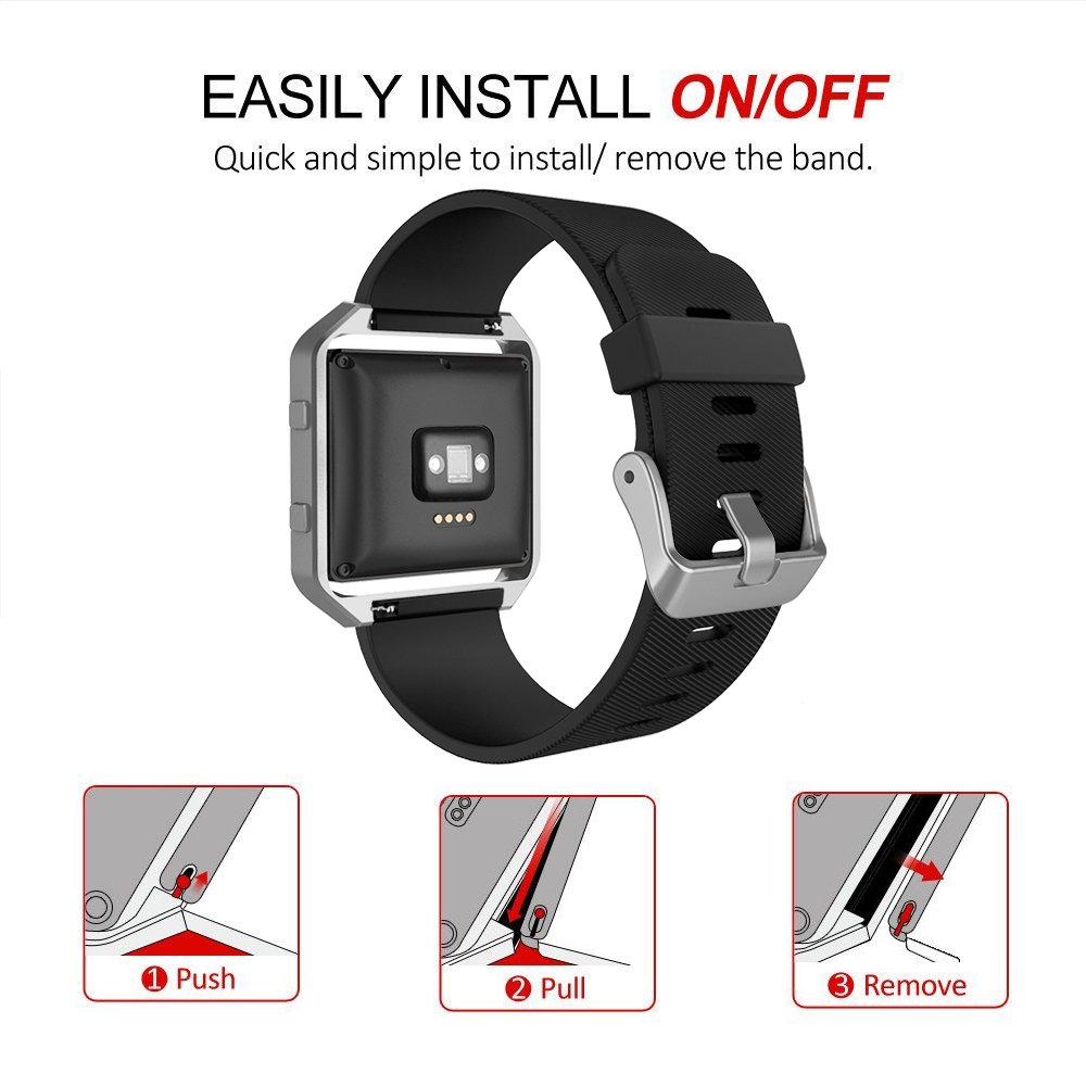 Simpeak Sport Band for Fitbit Blaze - Durable Silicone Wristband with Metal Frame for Men & Women, Large, Black & Silver - View 5 of 7