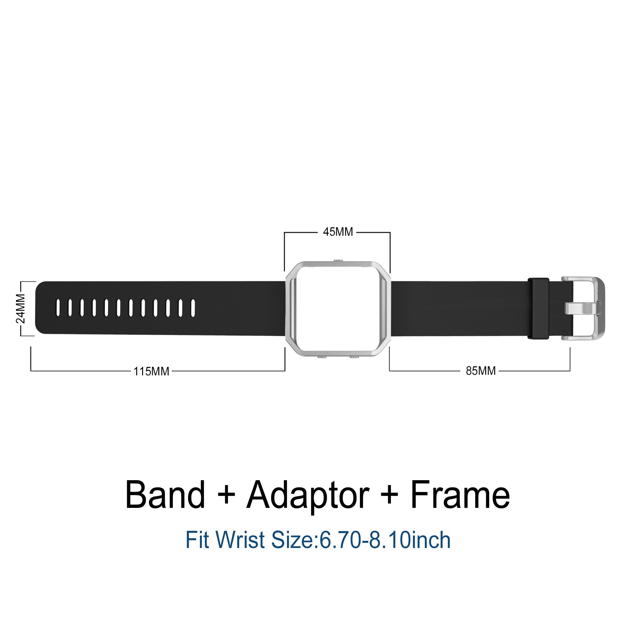 Simpeak Sport Band for Fitbit Blaze - Durable Silicone Wristband with Metal Frame for Men & Women, Large, Black & Silver - View 6 of 7