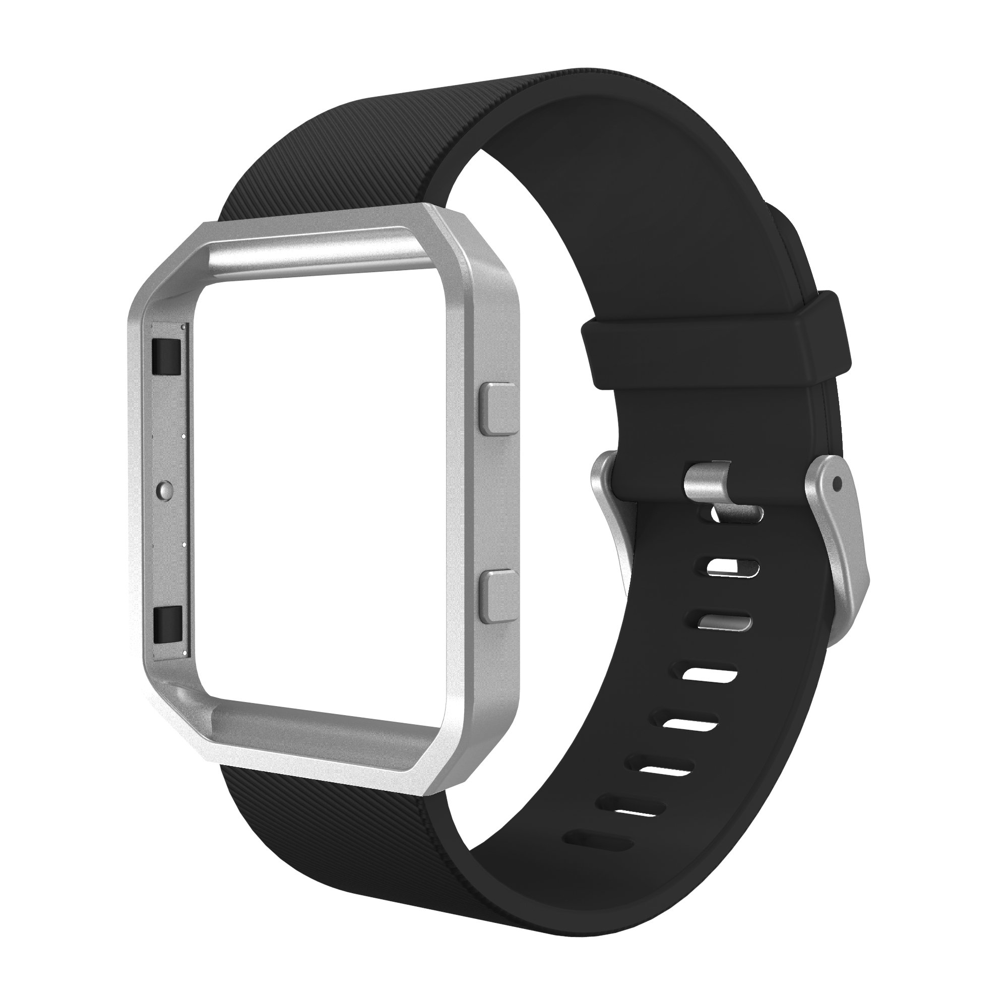 Simpeak Sport Band for Fitbit Blaze - Durable Silicone Wristband with Metal Frame for Men & Women, Large, Black & Silver