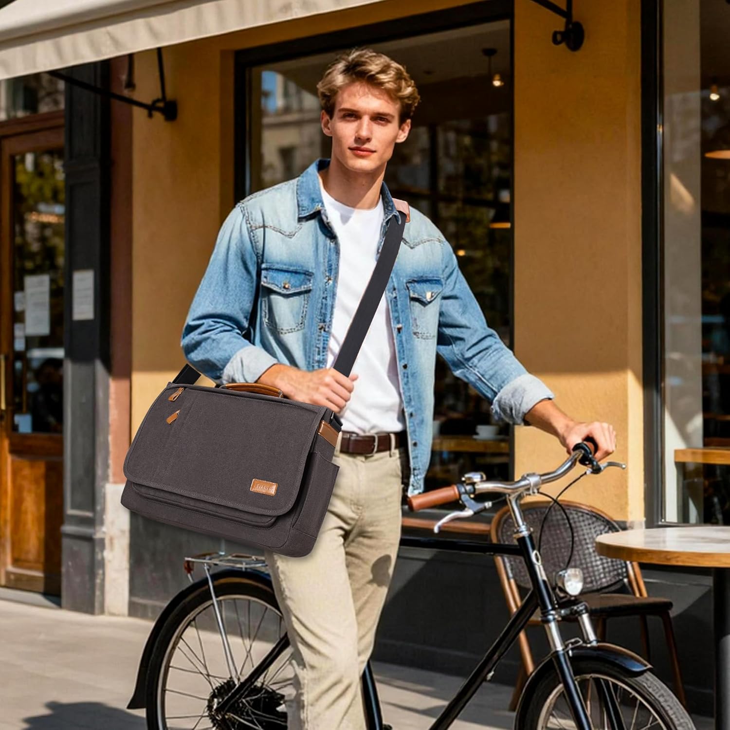 ESTARER ESTARER Water-resistant Canvas Messenger Bag for 15.6 Inch Laptop Travel Work Grey - View 7 of 7