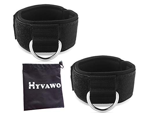 HYVAWO HYVAWO Neoprene Ankle Straps - Padded Fitness Cuffs for Cable Machines (Black, 2 Pack) - High Strength Gym Accessories