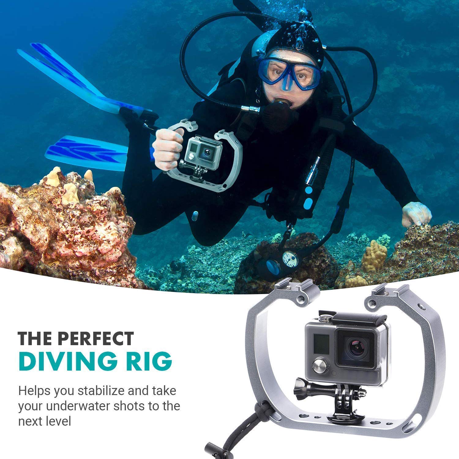 Movo Movo GB-U70 Underwater Diving Rig for GoPro Hero with Cold Shoe Mounts and Wrist Strap Ideal for Scuba Gear and Action Cameras - View 2 of 7