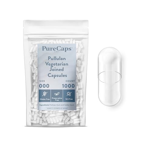 PureCaps USA PureCaps USA Empty Vegetarian Vegan Pullulan Pill Capsules Size 000 Non-GMO Clear Joined Pills Gluten and Preservative Free