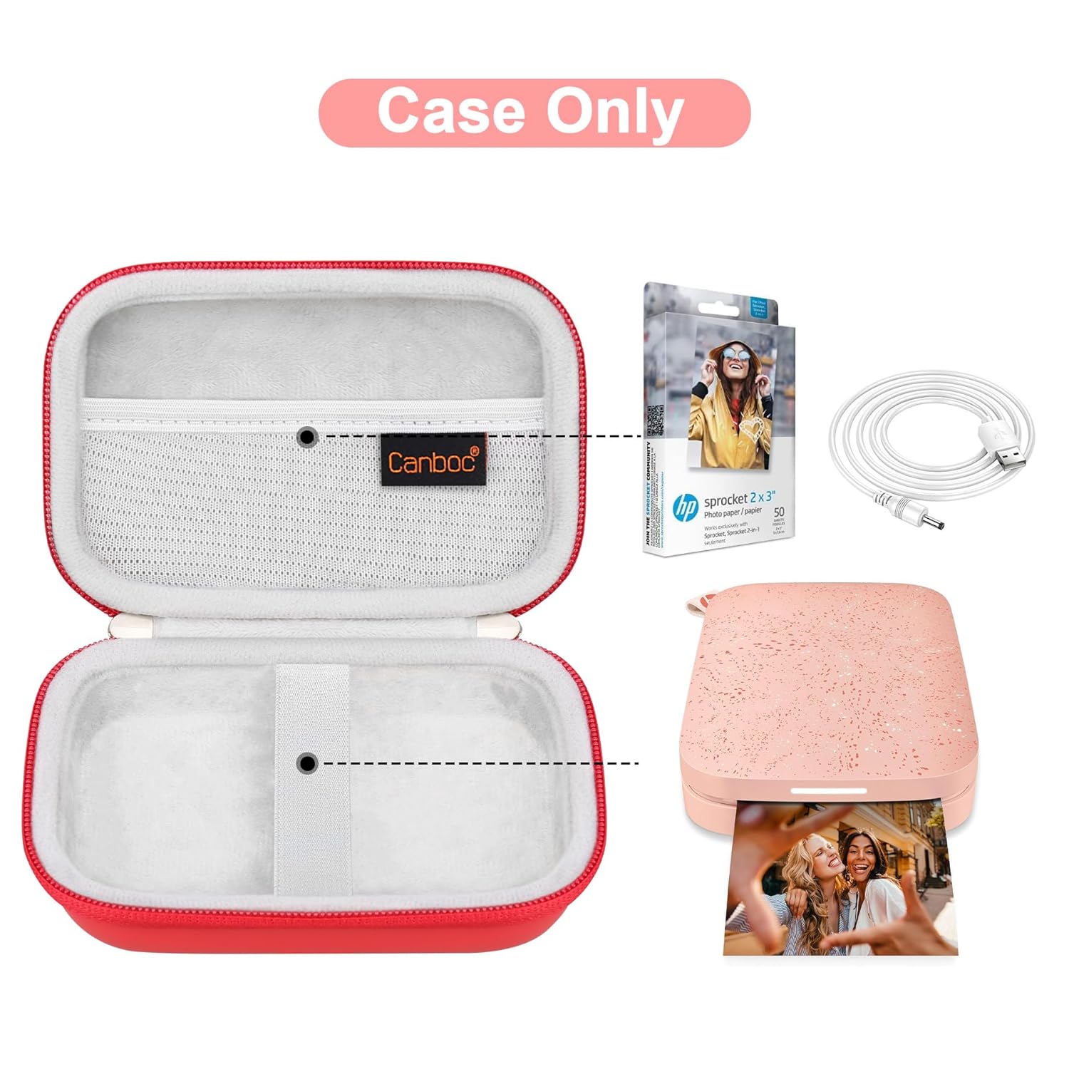 Canboc Canboc Carrying Case for HP Sprocket Kodak Step Lifeprint 2x3 Photo Printers Red Mesh Bag for Photo Paper and Cable - View 2 of 9