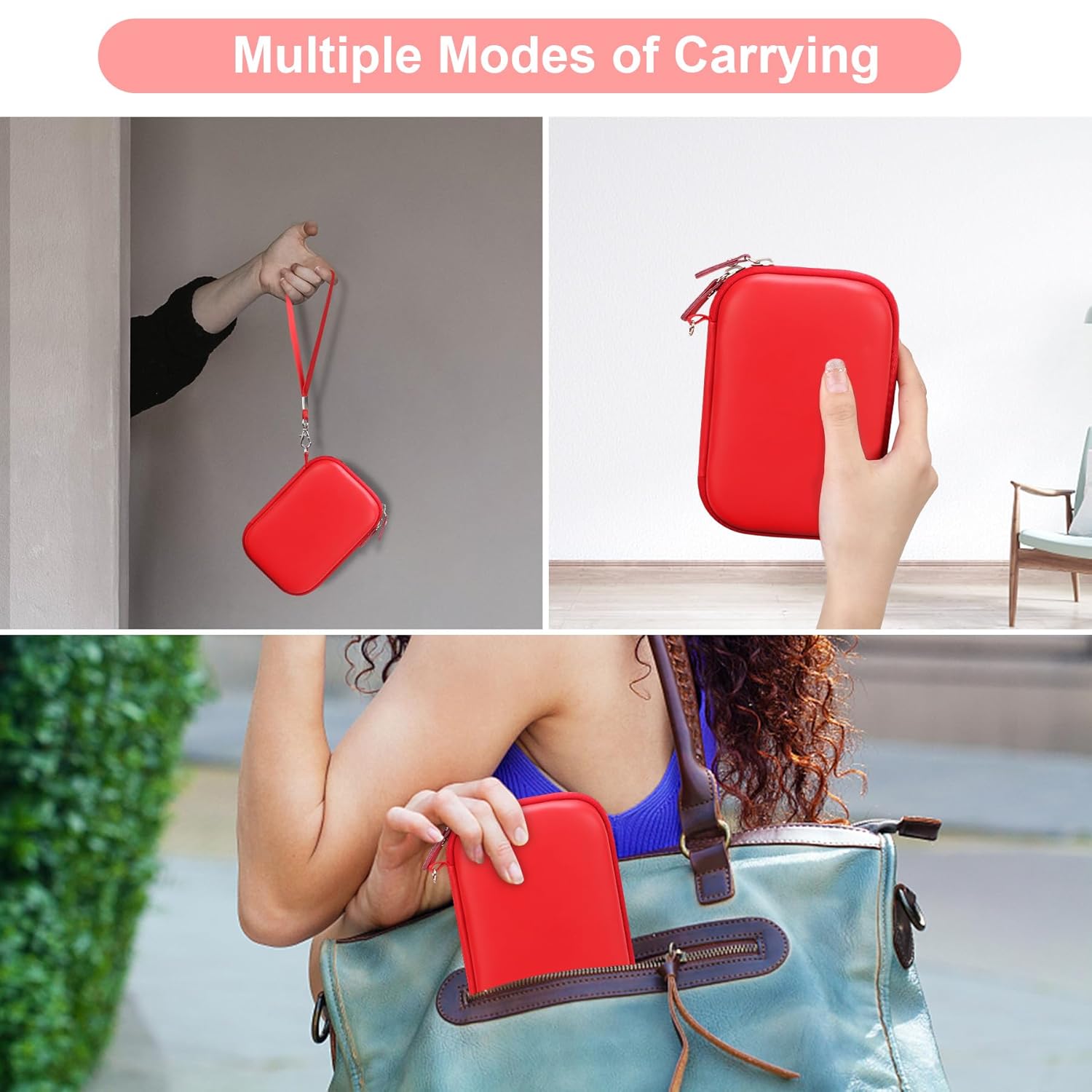 Canboc Canboc Carrying Case for HP Sprocket Kodak Step Lifeprint 2x3 Photo Printers Red Mesh Bag for Photo Paper and Cable - View 3 of 9