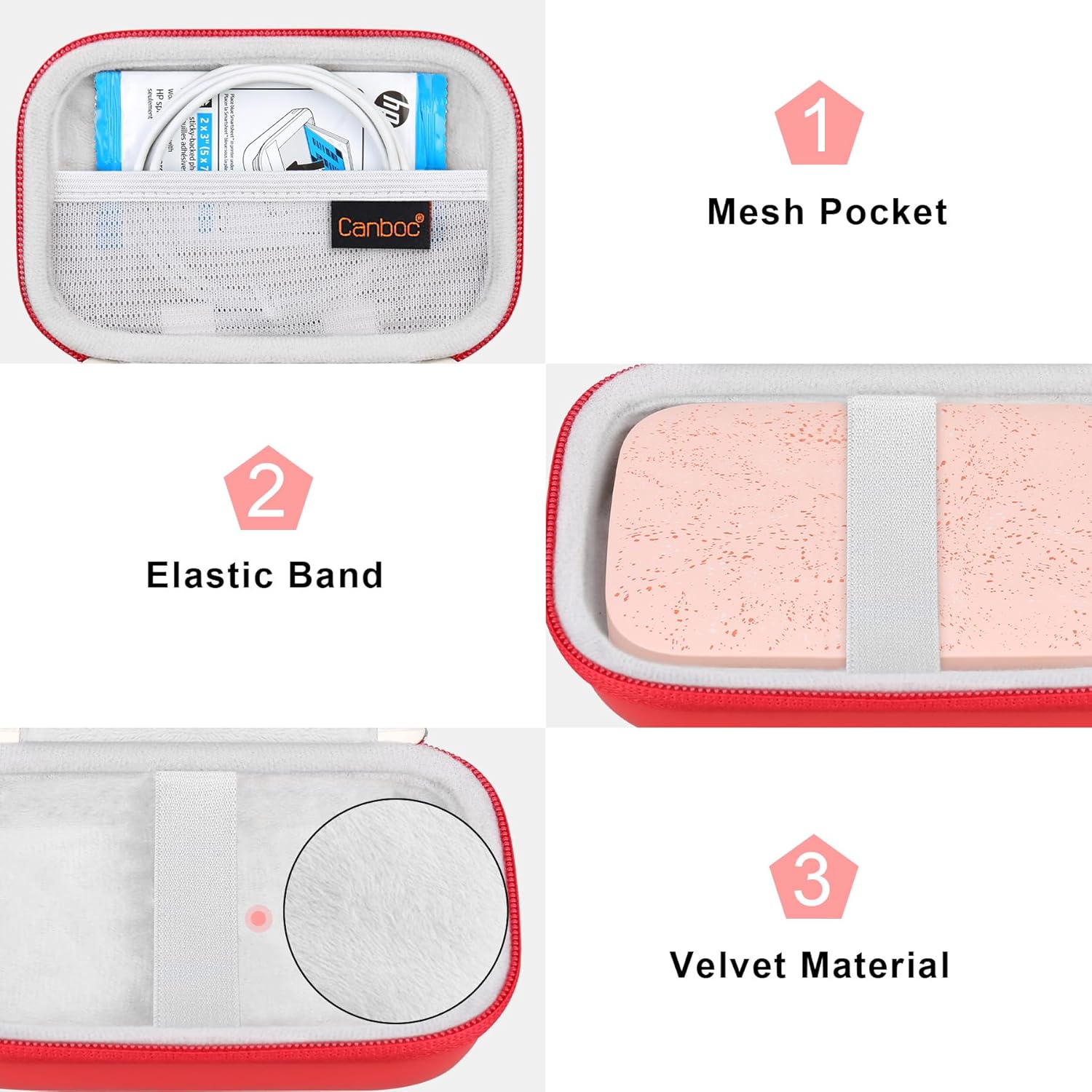 Canboc Canboc Carrying Case for HP Sprocket Kodak Step Lifeprint 2x3 Photo Printers Red Mesh Bag for Photo Paper and Cable - View 5 of 9