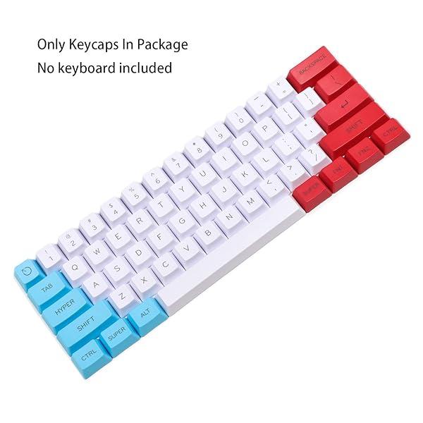 YMDK YMDK 61 ANSI Custom Keycap Set - Red Blue White Thick PBT for 60% Mechanical Keyboards (OEM Profile, MX Switches) - View 3 of 5