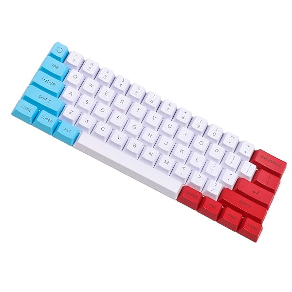 YMDK YMDK 61 ANSI Custom Keycap Set - Red Blue White Thick PBT for 60% Mechanical Keyboards (OEM Profile, MX Switches) - View 2 of 5