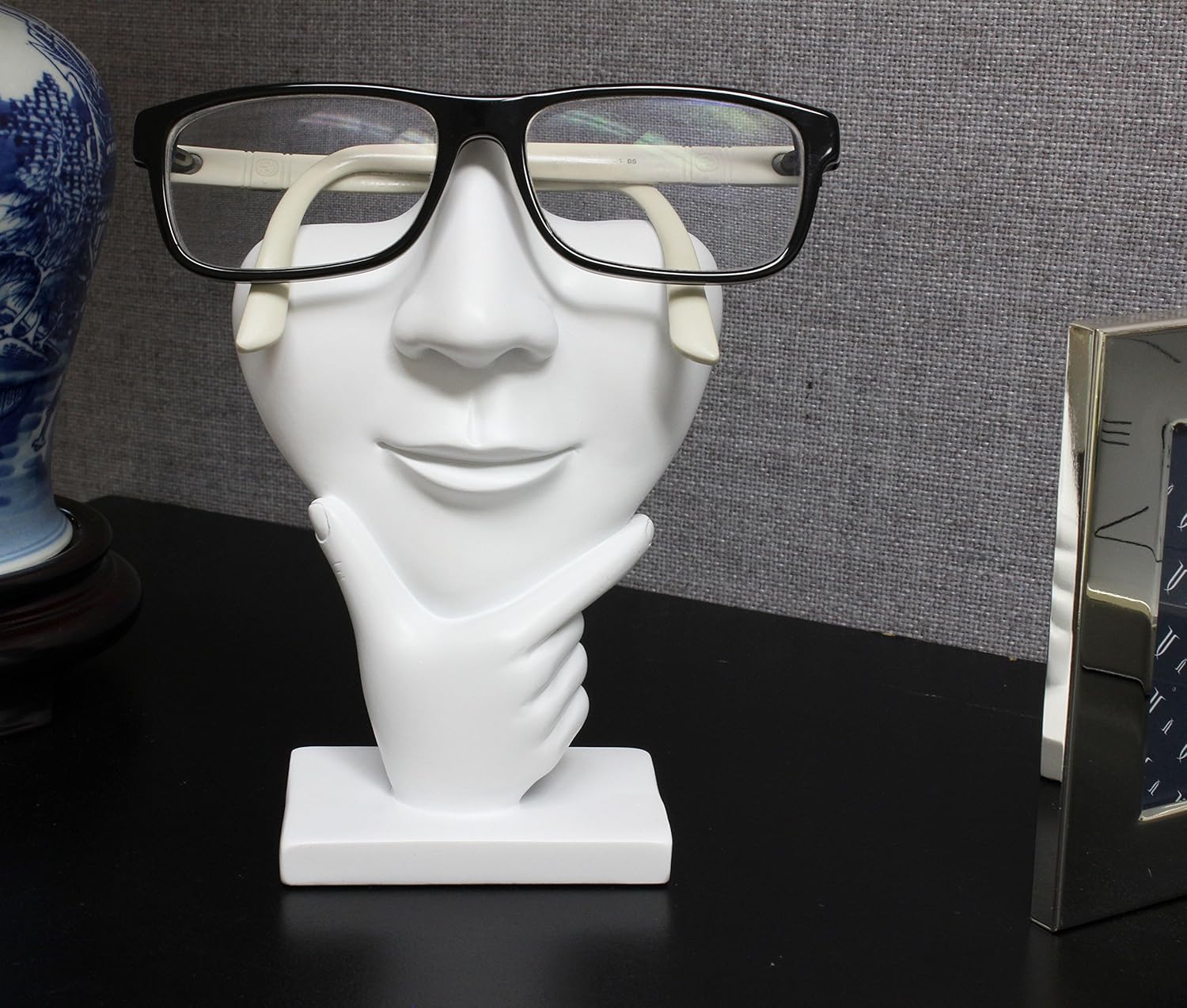 JewelryNanny JewelryNanny Artsy Face Eyeglass Holder Stand Sculpted Nose for Eyeglasses or Sunglasses Thinker White