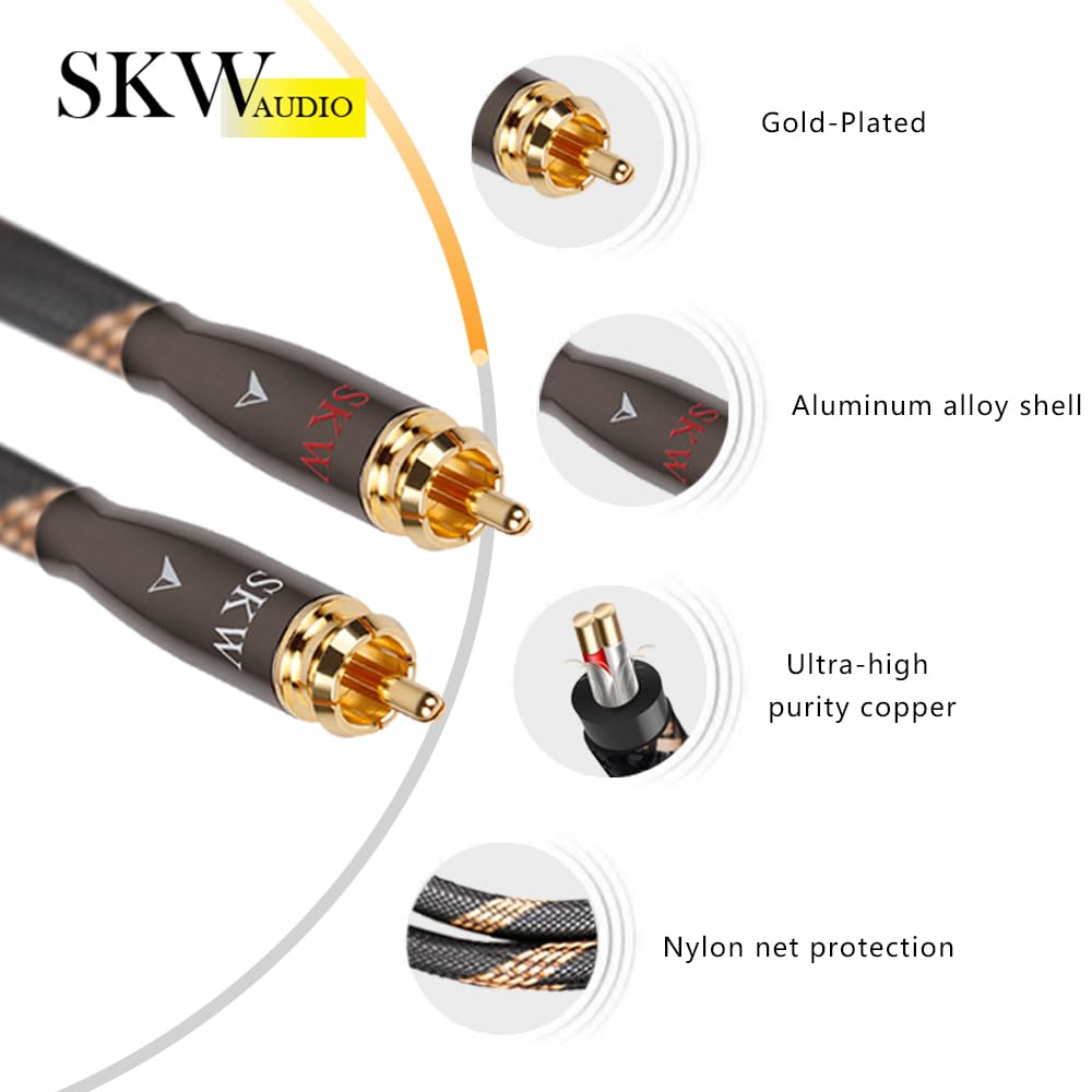 SKW SKW Audiophiles 2RCA Male to 2RCA Male HiFi Interconnect Cable 4.9ft Black Nylon 7mm Diameter - View 3 of 7