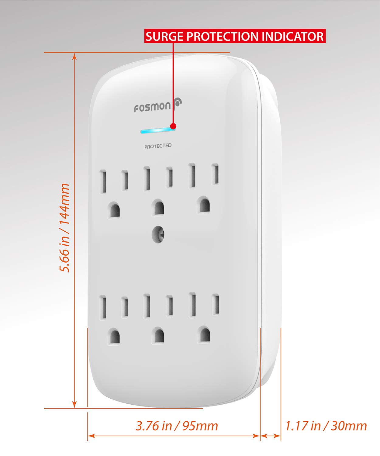 6 Outlet Wall Mount Surge Protector for Home and Office Power Management - View 6 of 7