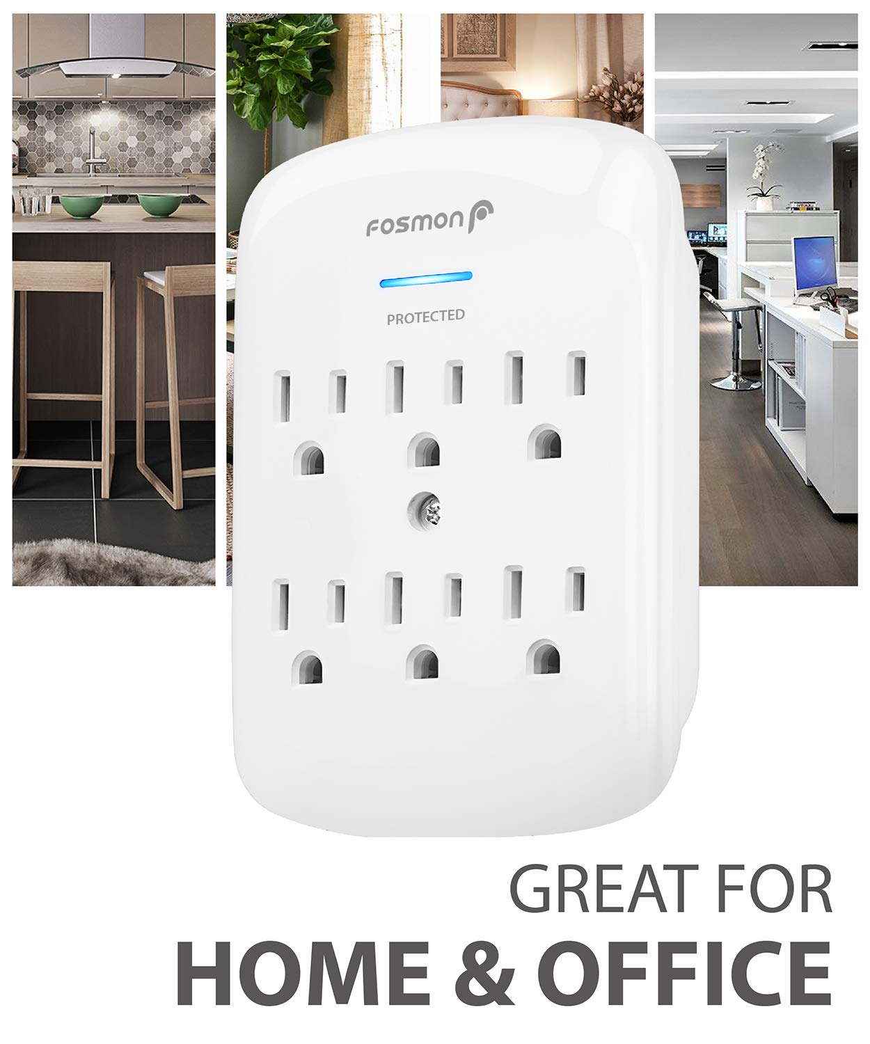 6 Outlet Wall Mount Surge Protector for Home and Office Power Management - View 7 of 7