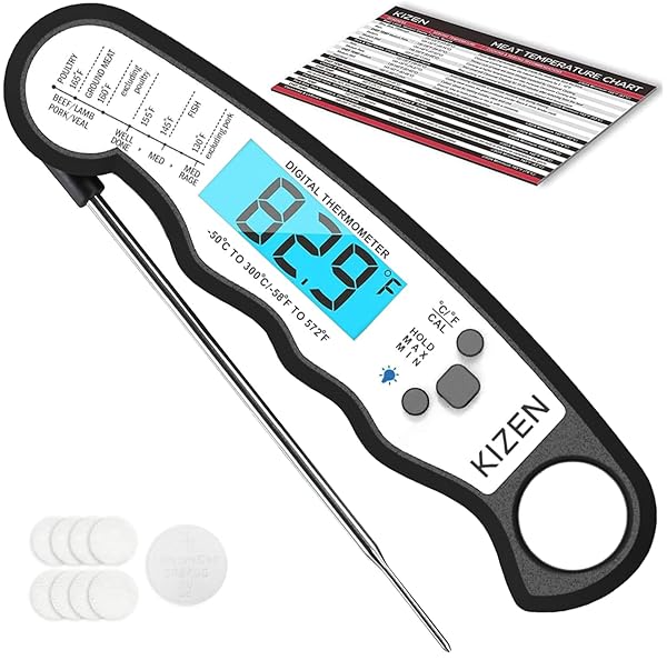 KIZEN KIZEN Instant Read Meat Thermometer - Waterproof Digital Food Thermometer for Cooking, BBQ & Grill with Backlit Display
