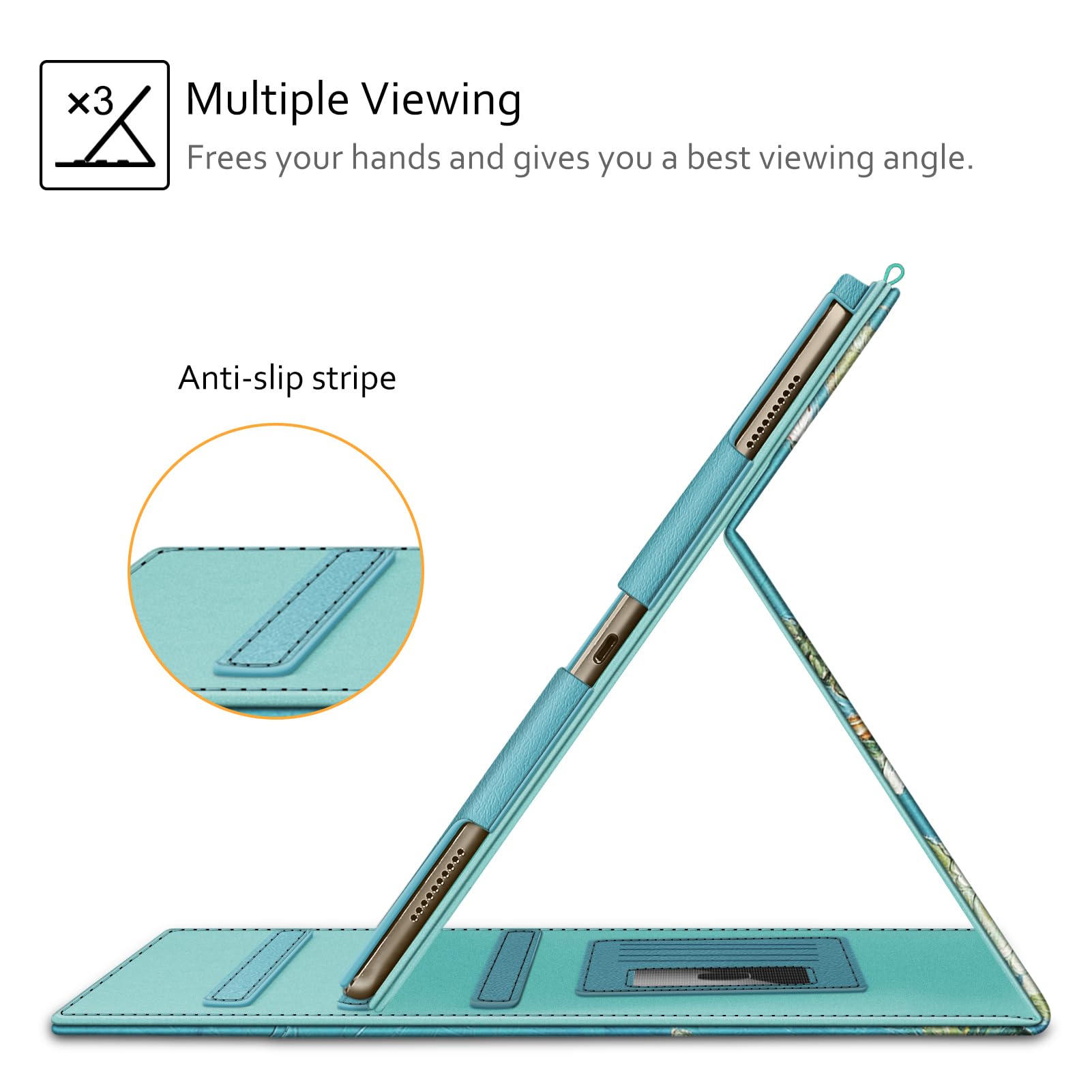 Fintie Multi-Angle Folio Case for iPad Pro 12.9 2017 2015 with Corner Protection Auto Wake Sleep and Pocket Blossom Design - View 4 of 9