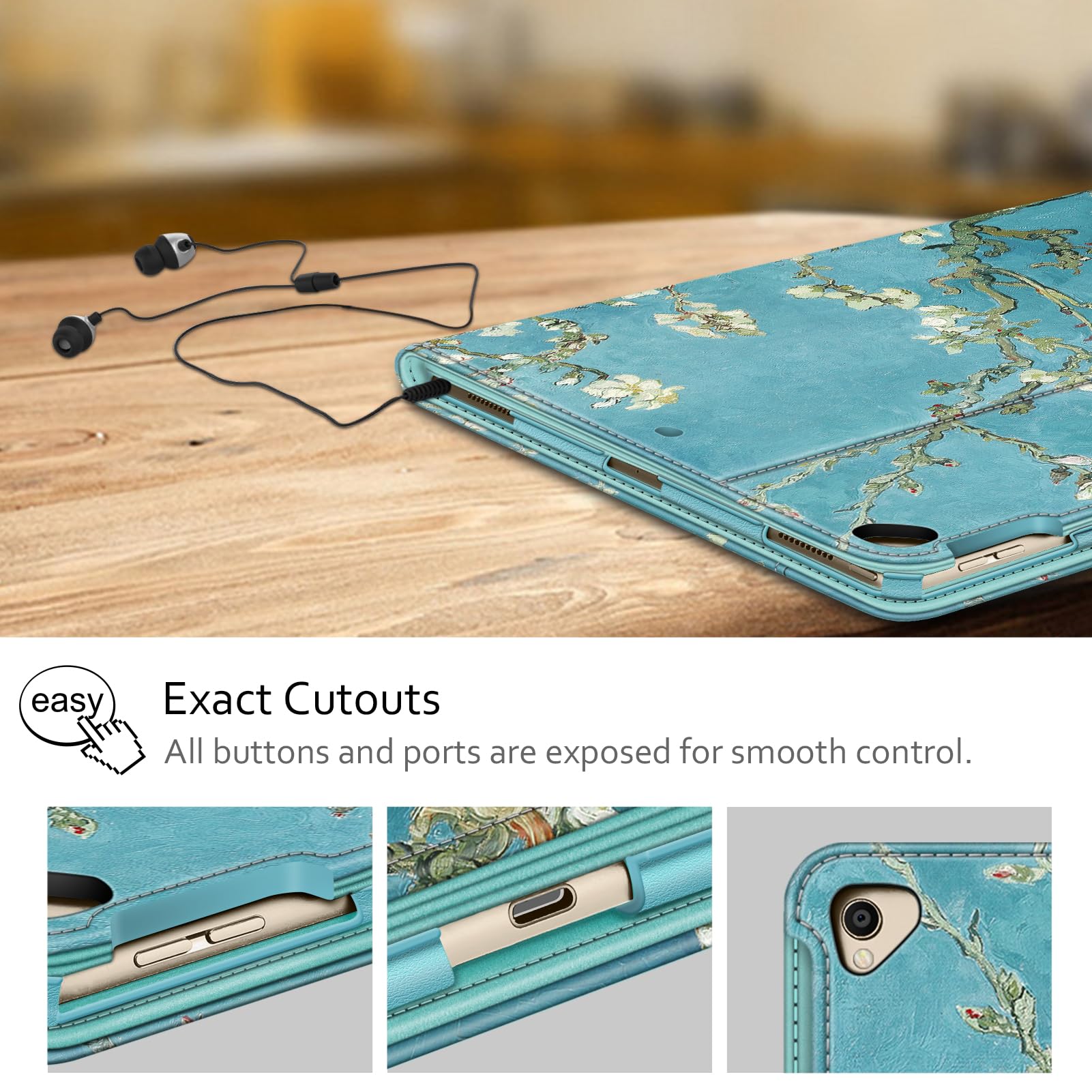 Fintie Multi-Angle Folio Case for iPad Pro 12.9 2017 2015 with Corner Protection Auto Wake Sleep and Pocket Blossom Design - View 5 of 9