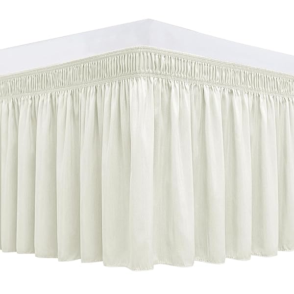 Biscaynebay "Luxurious Ivory Wrap Around Bed Skirts for Queen Beds - 15" Drop, Adjustable & Machine Washable, Wrinkle & Fade Resistant"