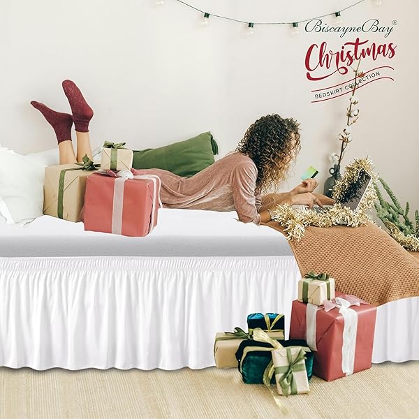 Biscaynebay "Shop Biscaynebay Wrap Around Bed Skirts for Full & XL Beds - 15" Drop, White, Adjustable, Wrinkle-Resistant & Machine Washable" - View 3 of 10