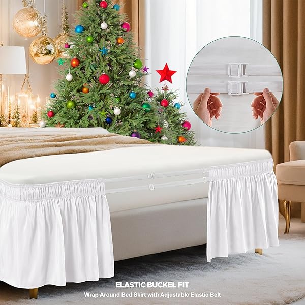 Biscaynebay "Shop Biscaynebay Wrap Around Bed Skirts for Full & XL Beds - 15" Drop, White, Adjustable, Wrinkle-Resistant & Machine Washable" - View 5 of 10