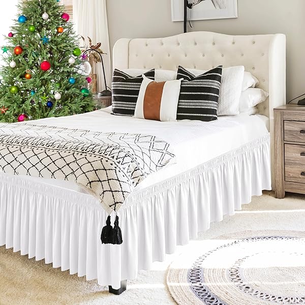 Biscaynebay "Shop Biscaynebay Wrap Around Bed Skirts for Full & XL Beds - 15" Drop, White, Adjustable, Wrinkle-Resistant & Machine Washable" - View 8 of 10