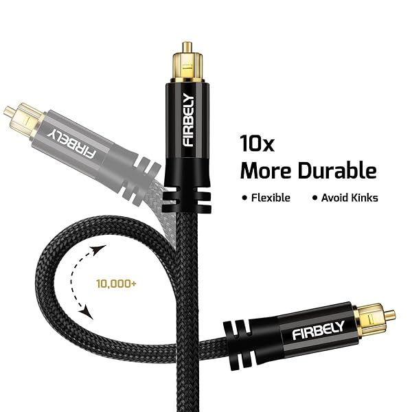 FIRBELY FIRBELY 15 Feet Digital Toslink Optical Audio Cable S/PDIF with Metal Connectors for Sound Bar and TV Speakers - View 4 of 8