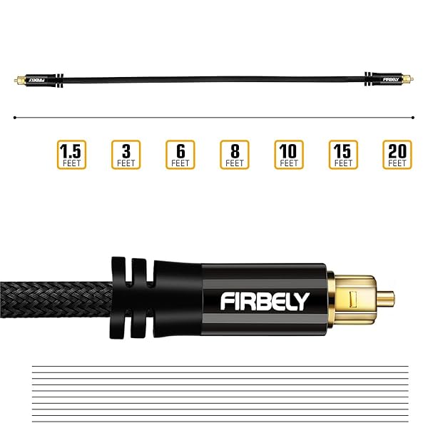 FIRBELY FIRBELY 15 Feet Digital Toslink Optical Audio Cable S/PDIF with Metal Connectors for Sound Bar and TV Speakers - View 7 of 8