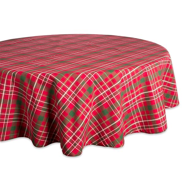 DII "Shop DII Tartan Holly Plaid Round Christmas Tablecloth - 70" Red & Green Holiday Dining Linen Collection"