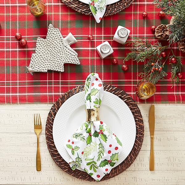 DII DII Holiday Dining Table Linen Tartan Holly Plaid Christmas Table Runner 14x108 Red Green Perfect for Festive Decor - View 3 of 8
