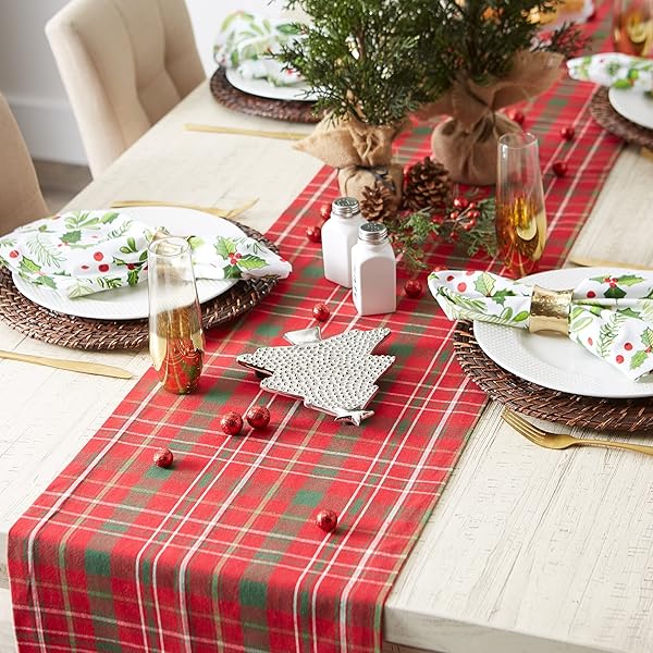 DII DII Holiday Dining Table Linen Tartan Holly Plaid Christmas Table Runner 14x108 Red Green Perfect for Festive Decor - View 4 of 8