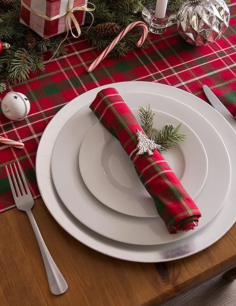 DII DII Holiday Dining Table Linen Tartan Holly Plaid Christmas Table Runner 14x108 Red Green Perfect for Festive Decor - View 6 of 8