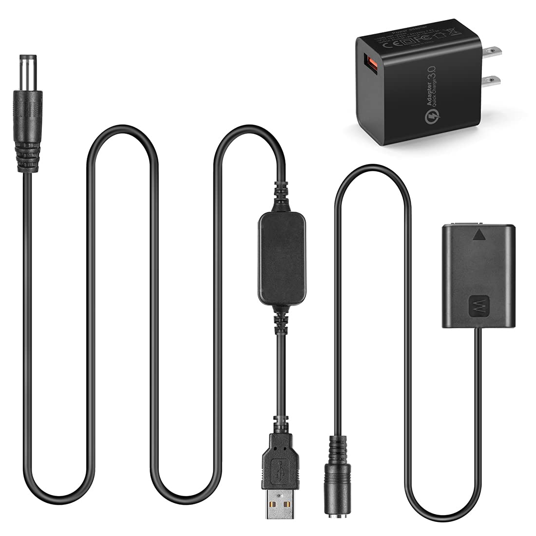 Raeisusp AC-PW20 USB Cable and NP-FW50 Couplers for Sony NEX3 NEX 5 7 SLT-A33 A55 A35 a7 a7R a7II a6000 a3000 DC VG-C2EM Grip