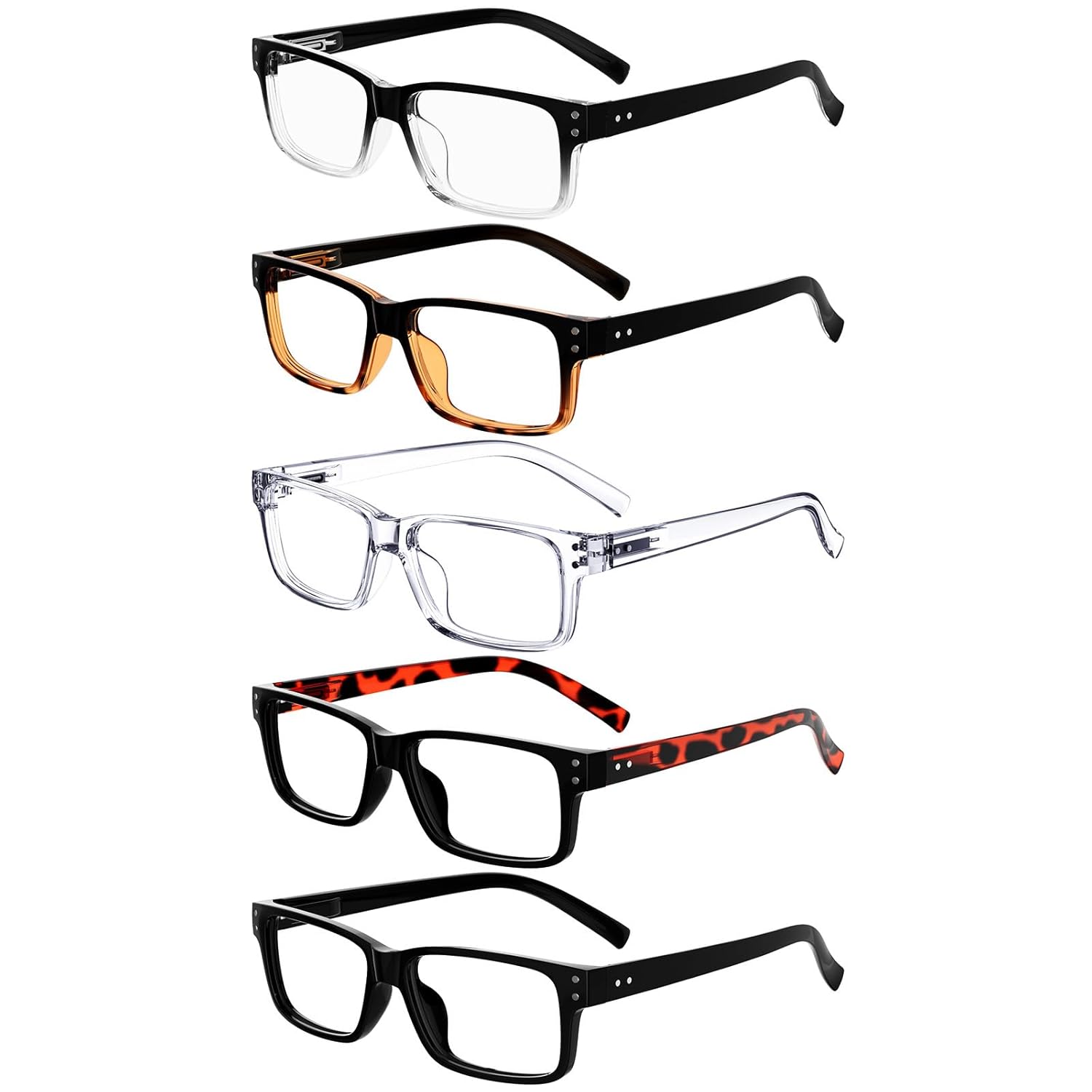 Eyekepper 5 Pack Classic Reading Glasses for Men Zero Power Stylish and Comfortable