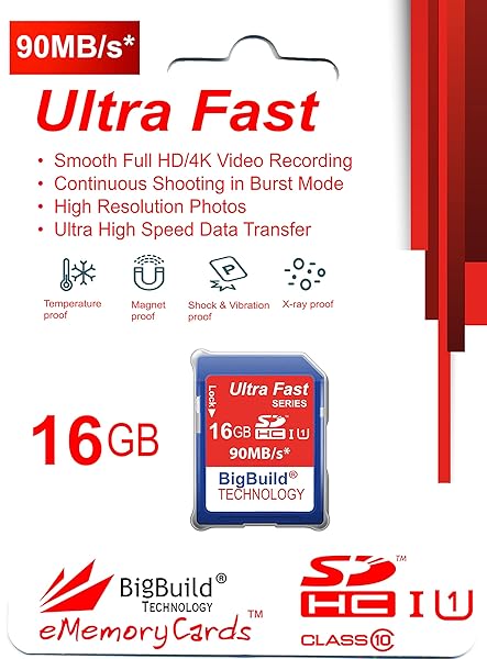 BigBuild Technology BigBuild 16GB Ultra Fast Memory Card 90MB/s for Canon IXUS 185 - Class 10 SD SDHC - View 3 of 9