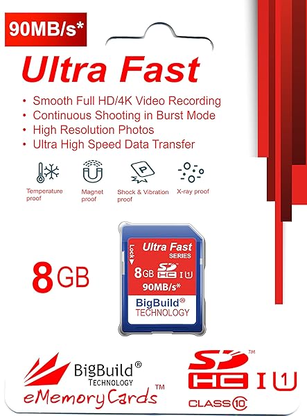 BigBuild Technology BigBuild 8GB Ultra Fast Memory Card 90MB/s for Canon PowerShot SX430 - Class 10 SD SDHC - View 3 of 9