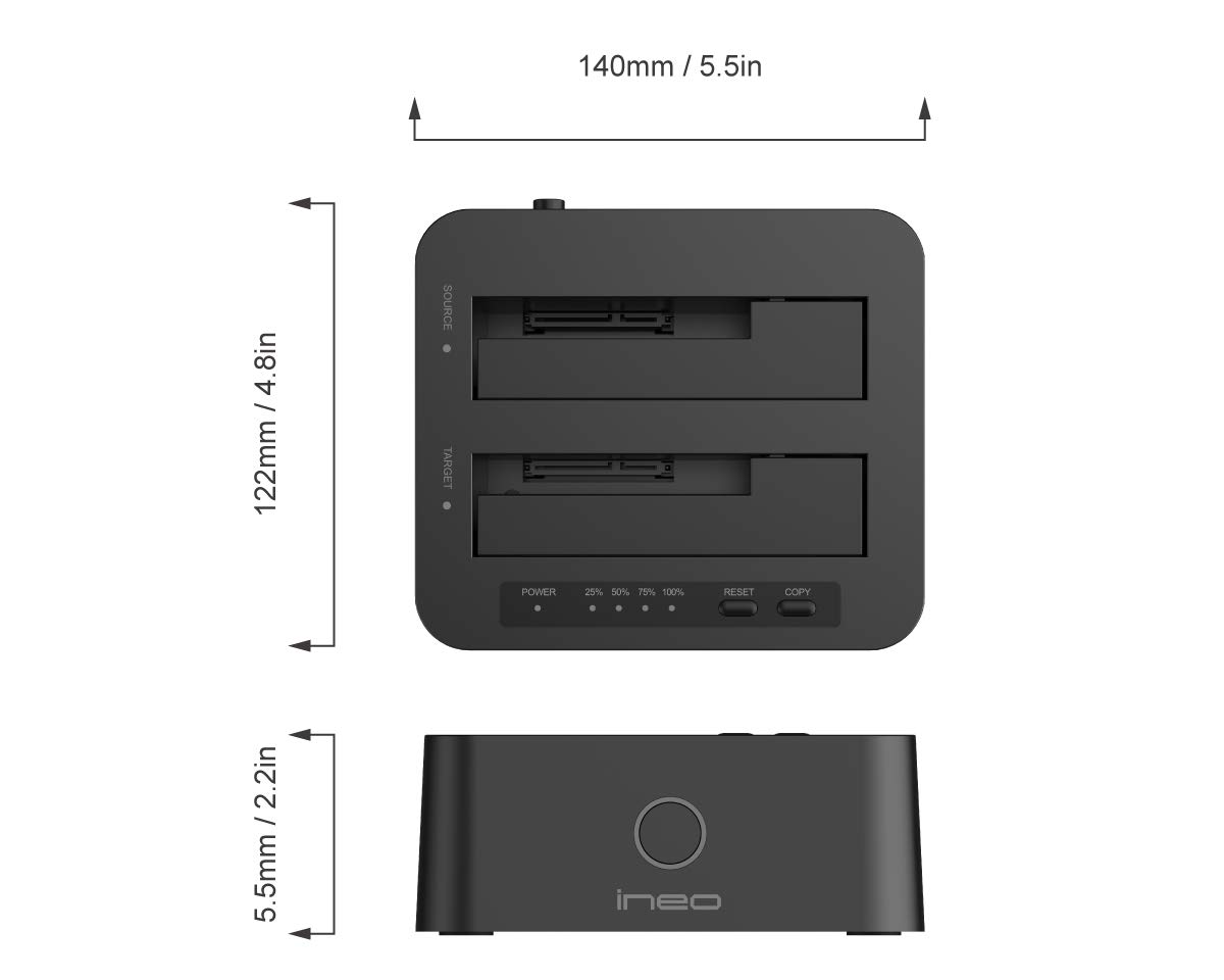 ineo USB3.0 to SATA Dual Bay Docking Station for 2.5 and 3.5 HDD SSD with Free USB Type C Adapter T3527-VIII+ - View 6 of 7
