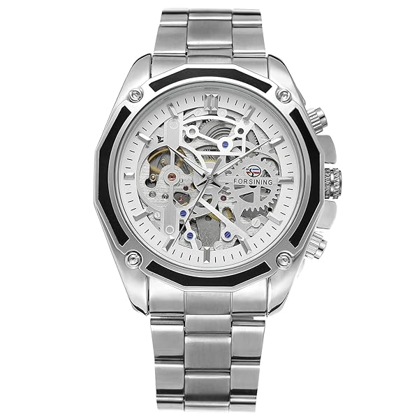 FORSINING Forsining Men's Automatic Skeleton Watch Stylish Stainless Steel Bracelet Analog Dial - View 3 of 7