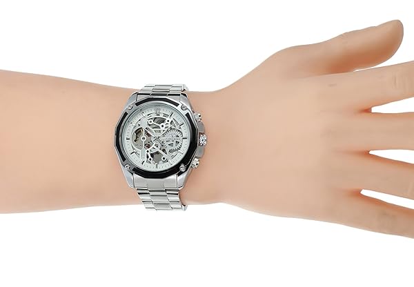 FORSINING Forsining Men's Automatic Skeleton Watch Stylish Stainless Steel Bracelet Analog Dial - View 7 of 7