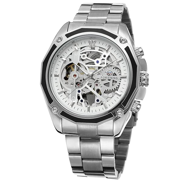 FORSINING Forsining Men's Automatic Skeleton Watch Stylish Stainless Steel Bracelet Analog Dial
