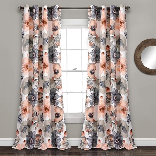 Lush Decor Shop Lush Decor Leah Floral Light Filtering Curtains - Coral & Gray, 52x84 for Bedroom & Living Room