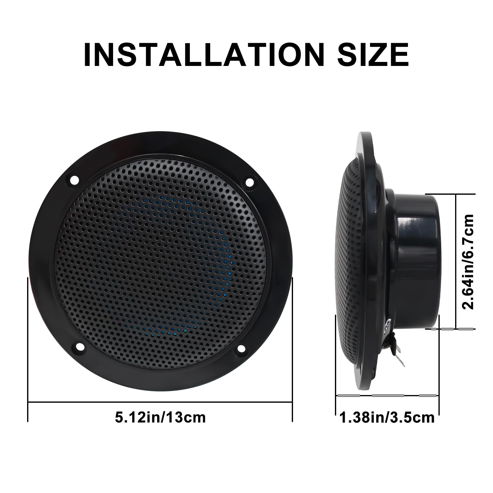4 Inch Herdio Waterproof Marine Outdoor Audio Stereo Sound System 160 Watts for Boat Car Motorcycle Cloth Surround Low Profile Design Black Pair - View 5 of 8