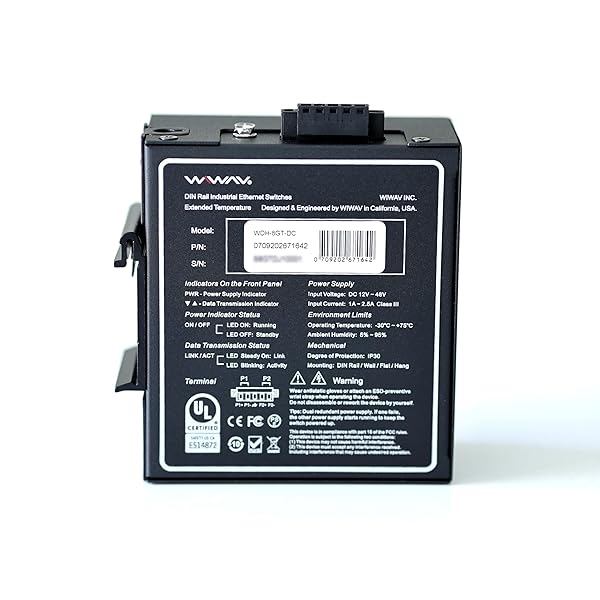 WIWAV WIWAV WDH-8GT-DC 8-Port Gigabit Industrial Ethernet Switch Unmanaged 10/100/1000Mbps DIN Rail Wall Mount Temperature Range -30 to 75 - View 3 of 6
