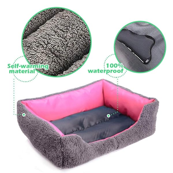 Barelove Soft Washable Rectangular Dog Cat Bed Mattress with Anti-Slip Waterproof Bottom Plush Fleece for Small Pets in Pink - View 3 of 8
