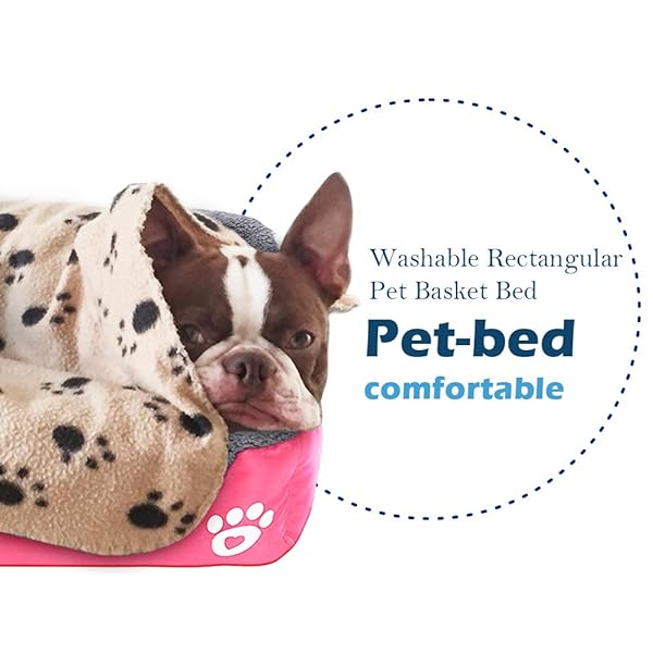 Barelove Soft Washable Rectangular Dog Cat Bed Mattress with Anti-Slip Waterproof Bottom Plush Fleece for Small Pets in Pink - View 5 of 8