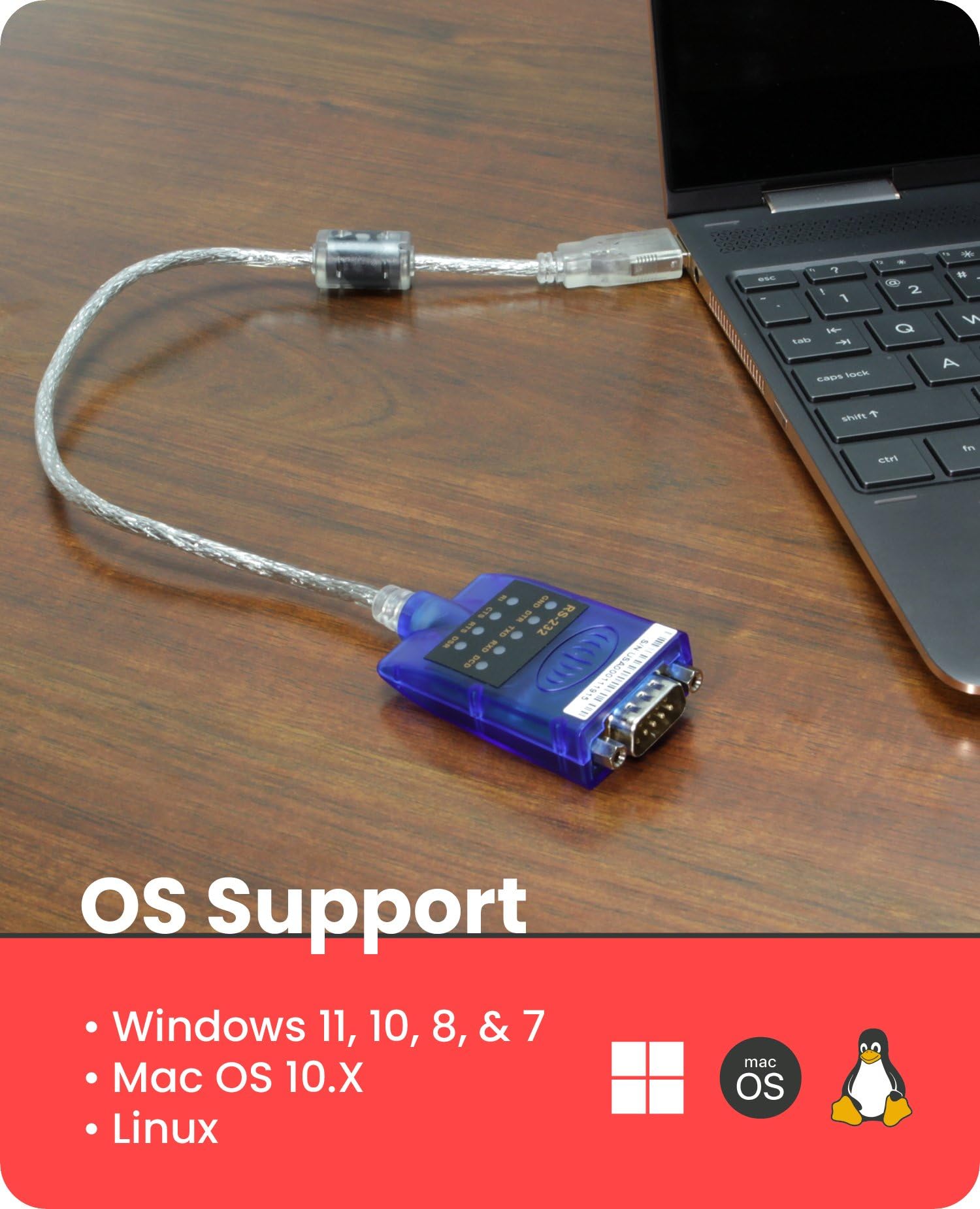 Gearmo USB 2.0 to RS232 Serial Adapter 16in Cable with LED Indicators FTDI Chip Plug and Play for Legacy Serial Devices - View 3 of 7