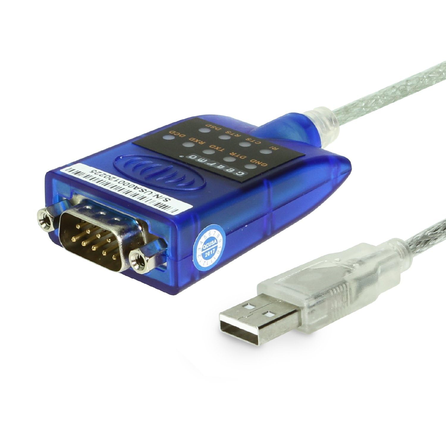 Gearmo USB 2.0 to RS232 Serial Adapter 16in Cable with LED Indicators FTDI Chip Plug and Play for Legacy Serial Devices