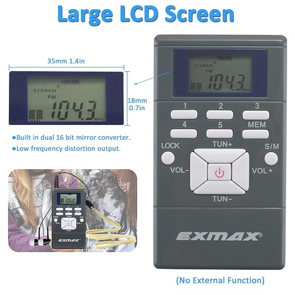 EXMAX EXMAX® E108 Wireless Stereo FM Radio Receiver Portable Pocket Small Mini FM Radio Receiver Earbuds LCD Clock Earphone for FM Translator Tour Guide System Jogging Running Walking Yardwork - Gray - View 5 of 10