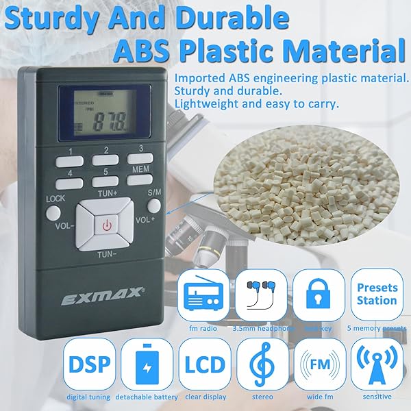 EXMAX EXMAX® E108 Wireless Stereo FM Radio Receiver Portable Pocket Small Mini FM Radio Receiver Earbuds LCD Clock Earphone for FM Translator Tour Guide System Jogging Running Walking Yardwork - Gray - View 9 of 10