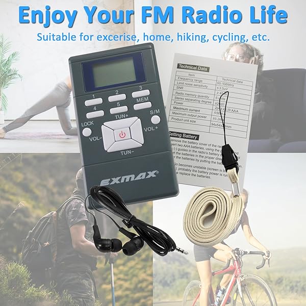 EXMAX EXMAX® E108 Wireless Stereo FM Radio Receiver Portable Pocket Small Mini FM Radio Receiver Earbuds LCD Clock Earphone for FM Translator Tour Guide System Jogging Running Walking Yardwork - Gray - View 10 of 10